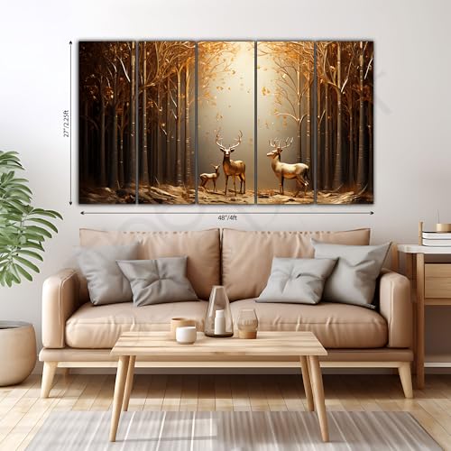 Image of The Castle Decor Golden Deer Wall Painting for Living Room Big Size - Deer Wall Painting for Bedroom, Office, Drawing Room, Hotel - Elegant Wall Decor Art for Home Decoration, Gifting (27x48 inch)