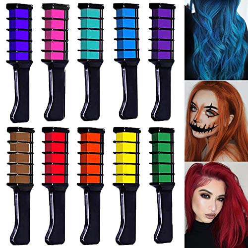 Hair Dye Comb, Non-Toxic Washable 10-Colors Chalk Comb with Temporary DIY Bright Hair Color Dyes for Girls Parties, Halloween, Role-Playing, Perfect for Girls And Adults Over 3 Years Old
