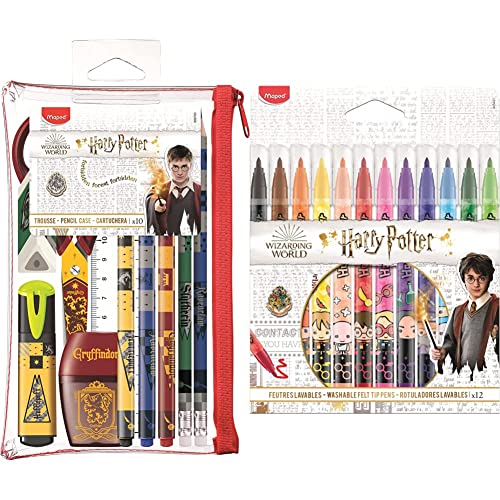 Maped - Trousse de Fournitures Scolaires Harry Potter 10 pièces & Feutres Jungle décorés Harry Potter - 12 Feutres de Coloriage Lavables et Résistants au Séchage Multicolore