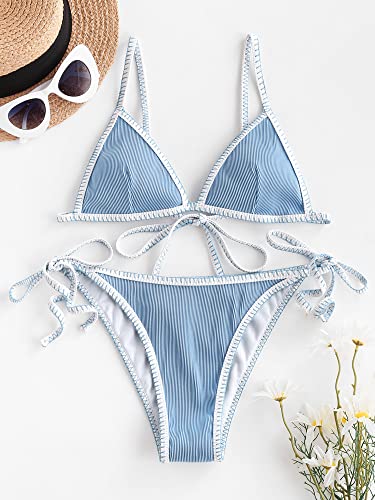 ZAFUL Women's Triangle Bikini Tie Side Whip Stitch String Bikini Two Piece Swimsuit Bathing Suits2