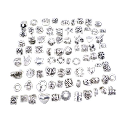 WM KING Antique Silver Plated Oxidized Metal Beads Charms Set Mix Lot - Compatible with Pandora Biagi Troll Chamilia Bracelets w/