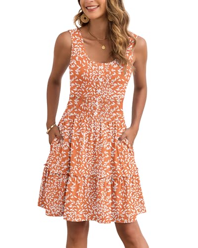 Image of AUSELILY Women Summer Dress Sleeveless Tank Button Down Dresses | Tank button down dress, Empire waist smocked, Casual beach vacation summer dresses with pockets