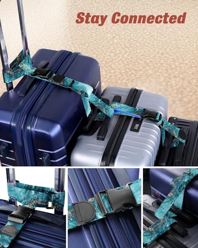 Image of Slohif Luggage Straps to Connect Two Suitcases - Adjustable Add A Bag Suitcase Connector Strap Belt Accessories to Hold Suitcases Together for Travel Sea Wave