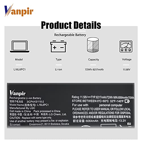 Image of L16L6PC1 Laptop Battery, 11.58V 72Wh 6217mAh Compatible with Lenovo Yoga 720-15IKB Series Notebook L16M6PC1 L16C6PC1 5B10M53745 5B10M53743 5B10M53744