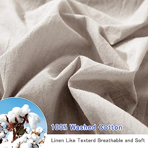 Atsense Duvet Cover King Size, 100% Washed Cotton Linen Feel Super Soft Comfortable, 3-Piece Tannish Linen Grey Duvet Cover Bedding Set, Durable And Easy Care, Simple Style Farmhouse Comforter Cover #TOP4
