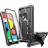 FITO for Pixel 5 Case, Dual Layer Shockproof Heavy Duty Case with Screen Protector for Google Pixel 5 Phone, Built-in Kickstand (Black)