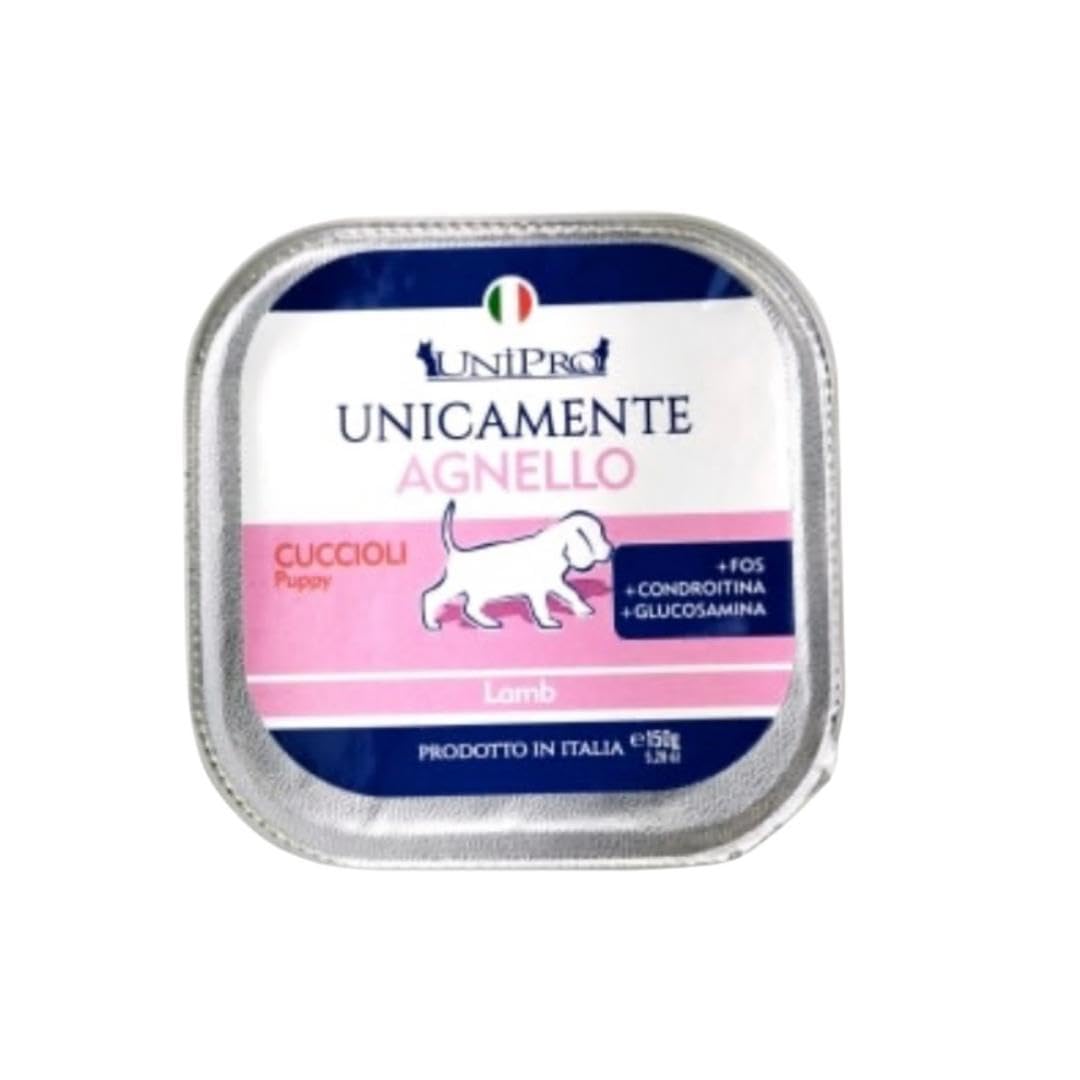 Umido Unipro Perro Unicamente Cordero, alimento completo monoproteico para perros cachorros de todas las tallas y razas | 12 recipientes de 150 gramos cada una, 12 x 150 g