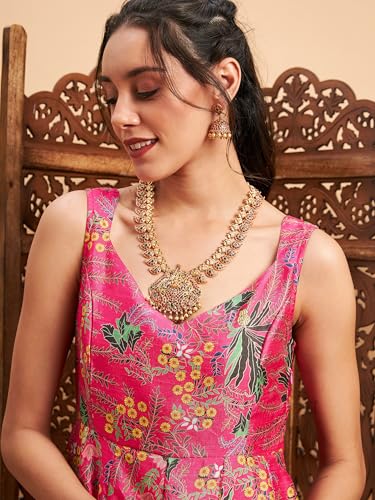 Image of Women Floral Sleeveless Anarkali Maxi Kurta