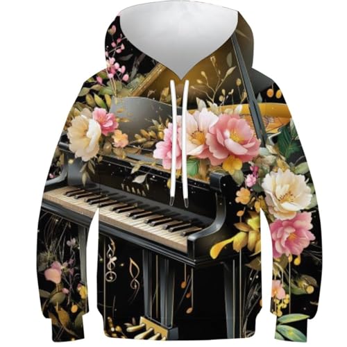 Sweat à capuche imprimé 3D flowers piano pour jeunes style unisexe