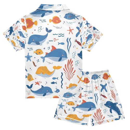 senya Cartoon Sea Dolphin Satin Summer Pajama Sets Silk Short Sleeve Button Down Sleepwear2