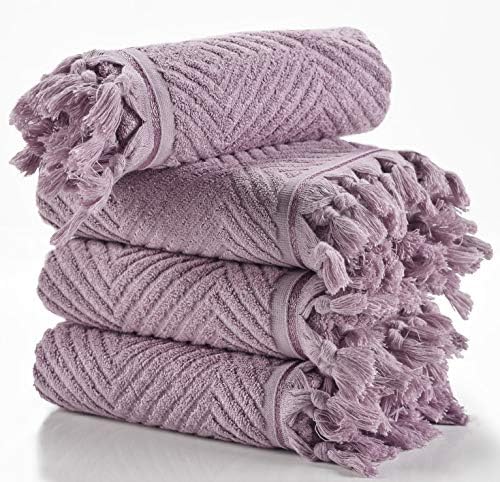 Arvec Turkish Bamboo Towel %70 Bamboo %30 Turkish Cotton, 500 GSM, Authentic Design 4 Piece Hand Towel Set 19 x 35 Ultra Absorbent and Ultra Soft (Purple)
