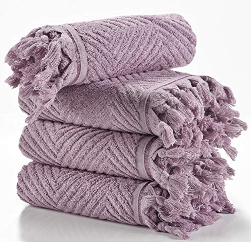 Arvec Turkish Bamboo Towel %70 Bamboo %30 Turkish Cotton, 500 Gsm, Authentic Design 4 Piece Hand Towel Set 19 X 35 Ultra Absorbent And Ultra Soft (Purple) #TOP18