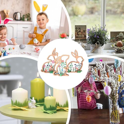 Decoración de conejo de madera estable que no vuelca en mesas 4