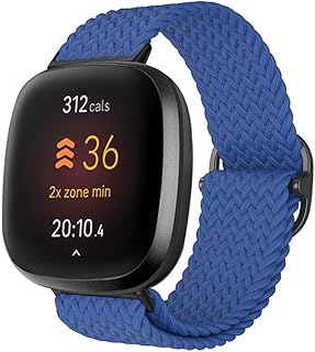 Braided Solo Loop Band Compatible with Fitbit Versa 3/Fitbit Sense, Women, Men Breathable Elastic Soft Nylon Adjustable Sport Band Strap Replacement Band for Fitbit Versa 3/Fitbit Sense Band.