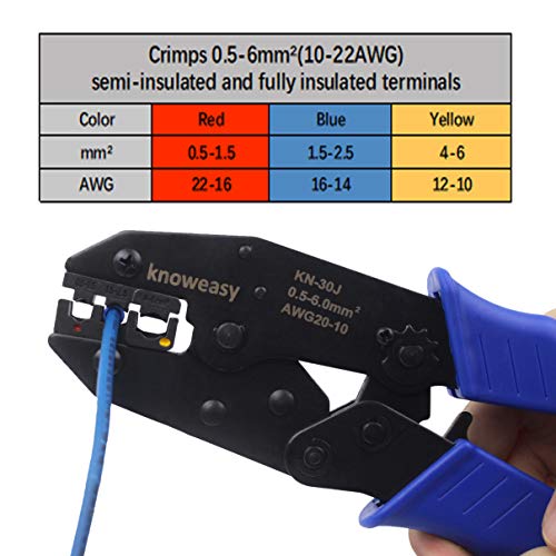 Wire Terminals Crimper Kit, Knoweasy Insulated Ratcheting Terminals Crimper Set of AWG22-10 with 700PCS of Insulated Butt Bullet Spade Fork Ring Crimp Terminals Connectors