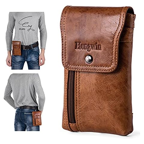 Hengwin iPhone 14 Plus Leather Phone Holster, Mobile Phone Accessories Waist Belt Clip Carrier for iPhone 13 Pro Max 12 Pro Max Samsung Galaxy S22 Ultra S21+ S20+ Protective Holder (Brown) Cover