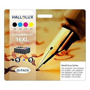 Set van 20 16 XL-printercartridges, compatibel met Epson 16XL Multipack voor Workforce WF-2760, WF-2630, WF-2750, WF-2660, WF-2650, WF-2540, WF-2530, WF-2510, 8 zwart, 4 cyaan, magenta, 4 geel