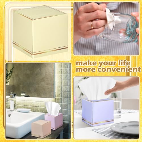 Image of Fourluoo 12 Pack Facial Tissues Cube Boxes Face Box 600 Sheets 3 Ply Soft Paper Square Tissues Bulk for Car Pocket Toilet Household Bedroom Family (Macaron Colors)