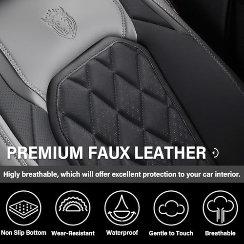 Image of Coverado Seat Covers Full Set, Faux Leather Seat Covers for Car, Waterproof Car Seat Protectors 5 Seats, Automotive Seat Covers Universal Fit for Most Cars SUV Trucks- Gray&Black