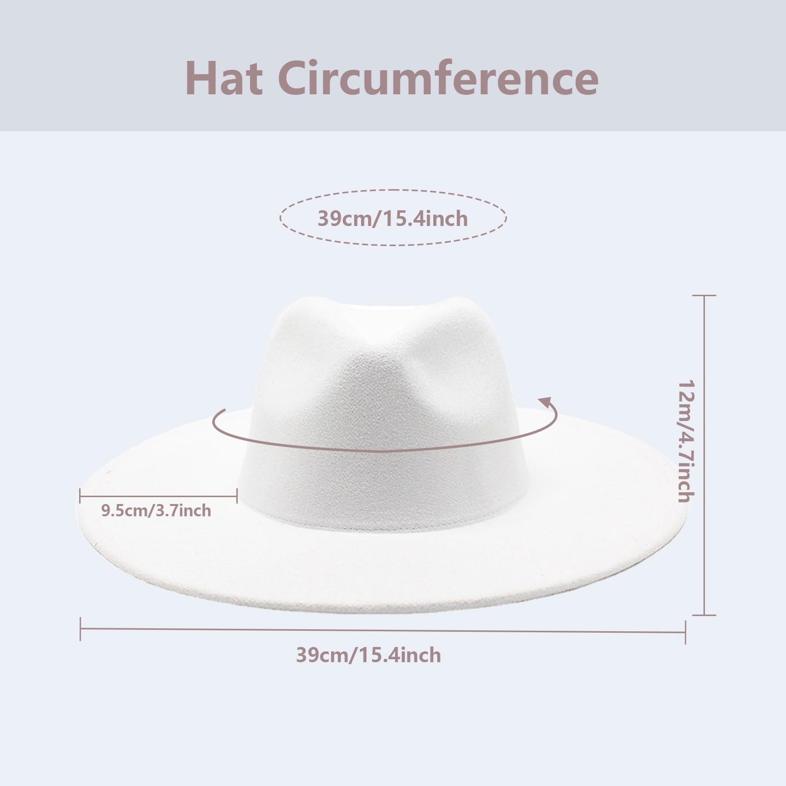 Happyupcity Sombrero Fedora de fieltro de ala ancha grande para mujeres y hombres, ajustable, clásico, sombrero de Panamá, sombrero Trilby, blanco, Talla única