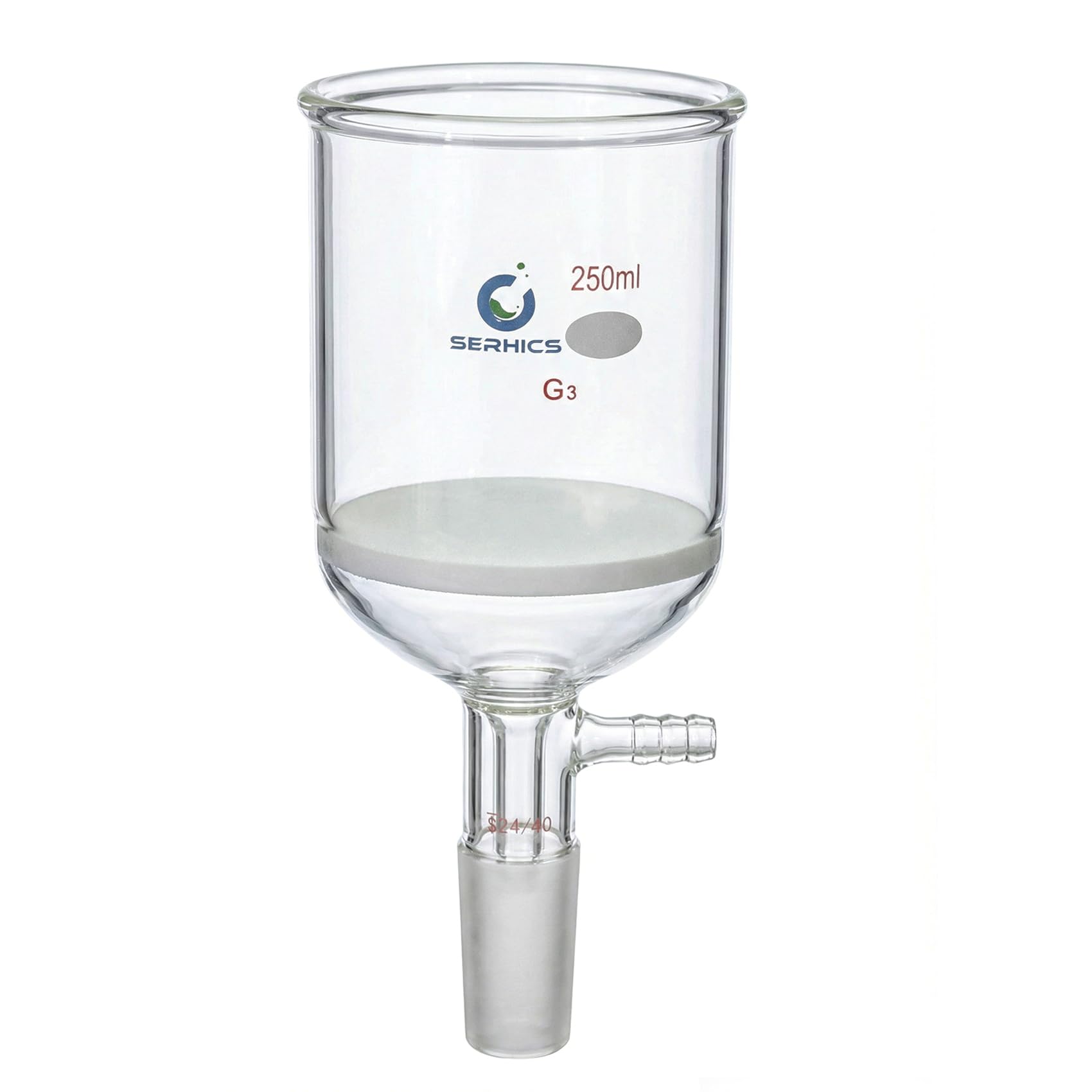 250 mL Glas Buchner Trichter mit feiner Fritte (G3), Borosilikatglas-Buchner-Trichter mit 24/40 Standard-Konus-Innenverbindung für den Laborgebrauch