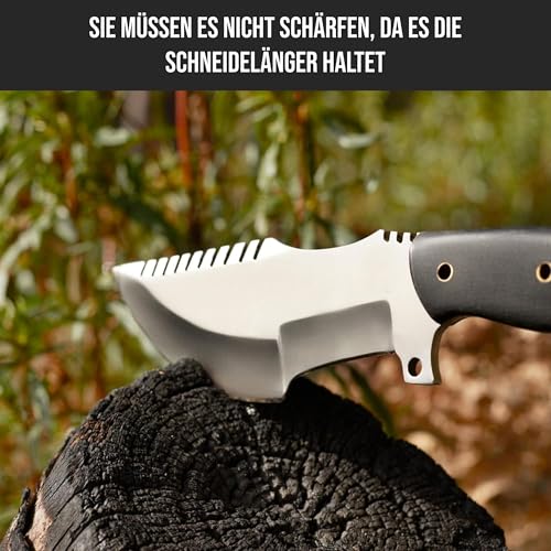 BIGCAT ROAR Black Jaguar Tracker – Jagdmesser D2 Stahl 30,5 cm – Micarta Griff & Lederetui – Feste Klinge mit Wellenschliff – Outdoor Messer Survival Bushcraft Camping – Geschenk für Männer Jäger – Bild 4