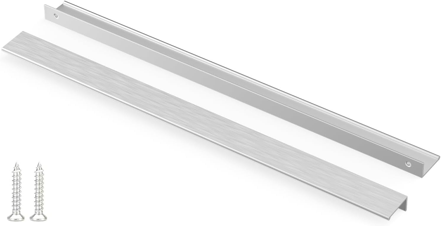 Peaha 10 Pack Kitchen Cabinet Handles 18-7/8 inch Brushed Nickel Pulls for Dresser Drawers Door Edge Finger Pull Hardware Hole Centers:18-7/8in(480mm) Brushed Nickel 10