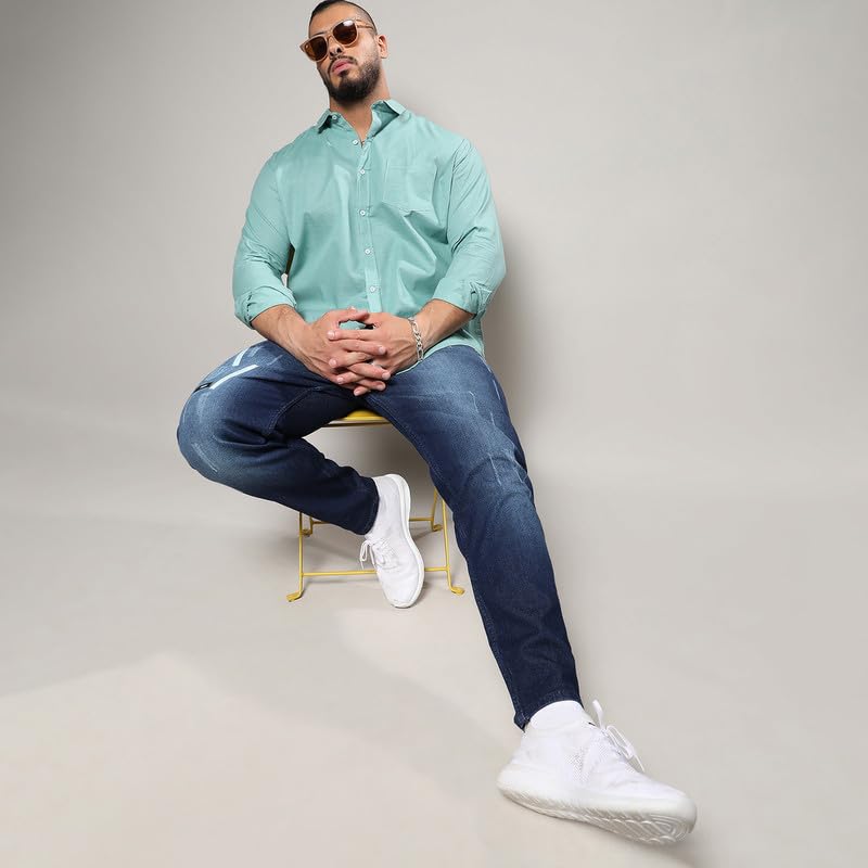 Image of Instafab Plus Men's Shirt for Casual Wear | Spread Collar | Long Sleeve | Button Closure | Plus-Size Fit | Cotton Shirt Crafted with Comfort Fit for Everyday Wear