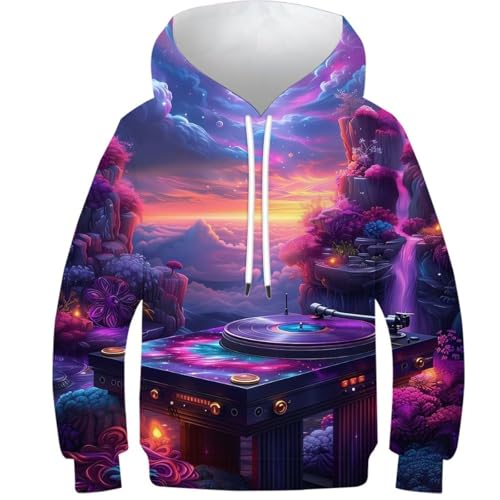 Sweat à capuche enfant imprimé 3D pull original motif violon floral