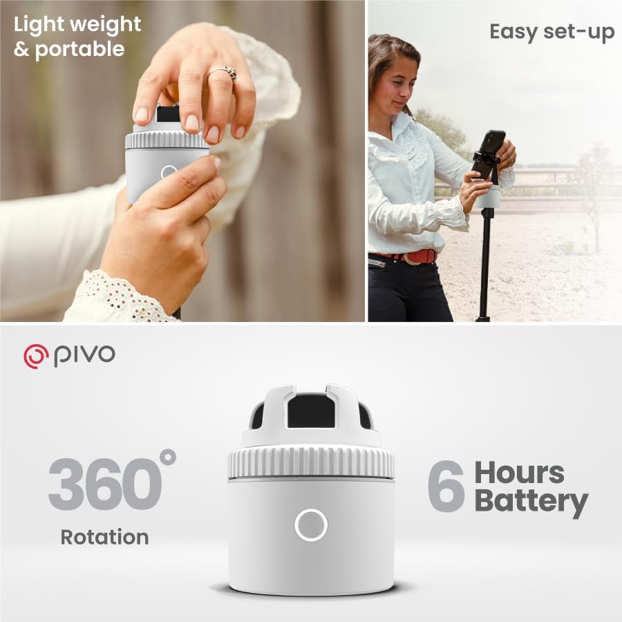 Image of Pivo Equestrian Starter Pack Auto Tracking Phone Holder, Face, Body & Horse Tracker, 360 Rotation, 6 Speed, Stand for Video Recording (White)