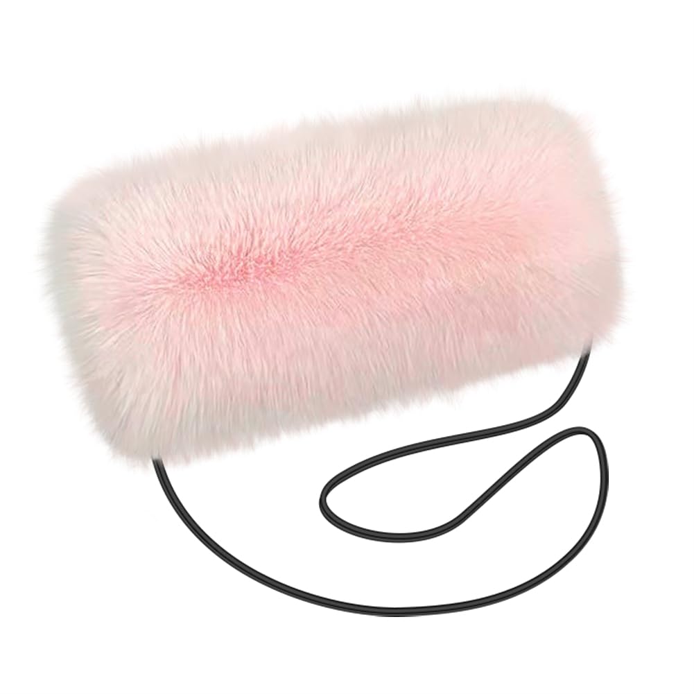 Faux Fur Hand Muffs for Women Winter Warm Arm and Hand Warmer Cozy Double-Sided Plush Hand Warmer for Winter, Pink
