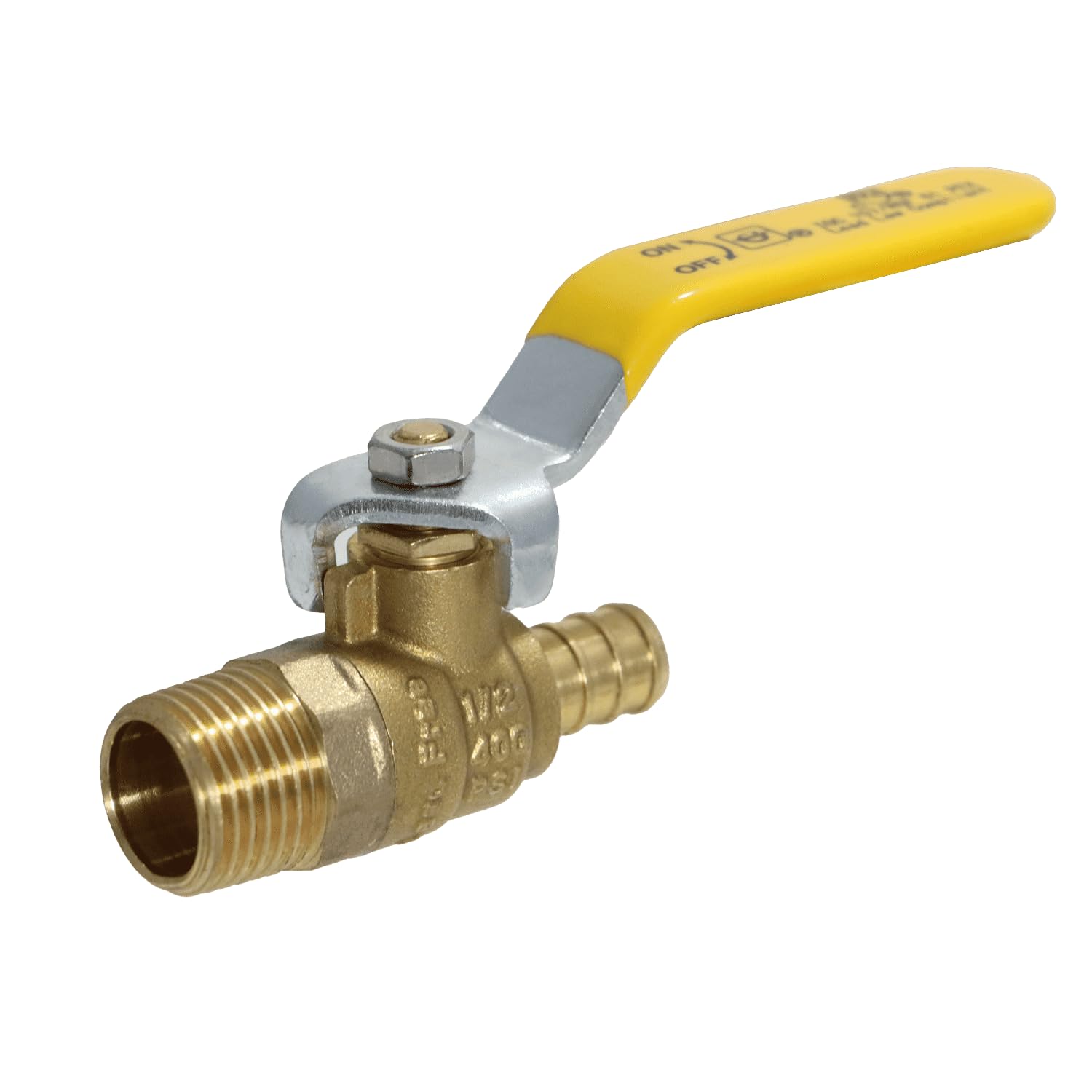 1 Pcs XFITTING Barb Crimp Pex 1/2 Inch x 1/2 Inch Male Ball Valve, Full Port, Brass, 24-1-5=1X