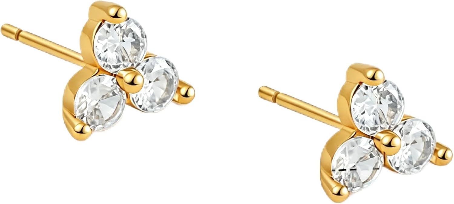 Cubic Zirconia Stud Earrings for Women Men 14K Gold Plated Triangle Shape CZ Earring Jewelry Gifts