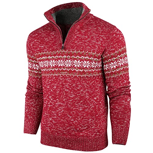 Superora Jersey para Hombre Suéteres de Cuello Recto con Cremallera Navidad Jerséis Otoño Invierno Cálido