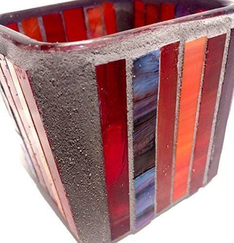 Red Mosaic Candle Holder, Striped Cube Votive, Rock On Red