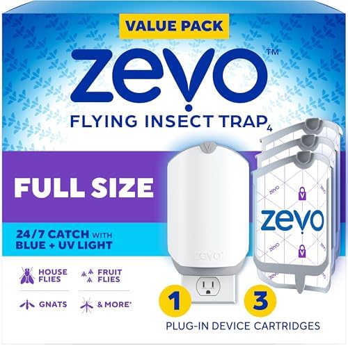 Zevo Flying Insect Trap & 3 Refill Cartridges - Plug in Fly Trap ...
