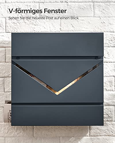 SONGMICS Brievenbus, V-vormig kijkvenster, wandbrievenbus, met slot en deksel, krantenvak, eenvoudig te installeren… - Afbeelding 6