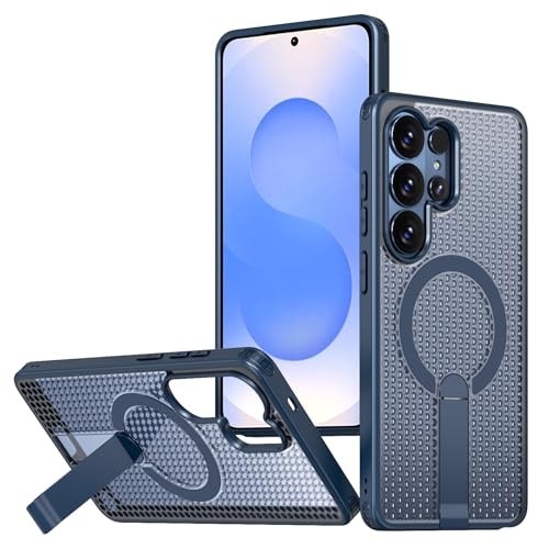 TilGillCase Designed for Samsung Galaxy A57 Shockproof Phone Case with Heat Dissipation & Magnetic Stand TPU PC Hybrid Protective Cover Withstand & Car Mount Support,Blue