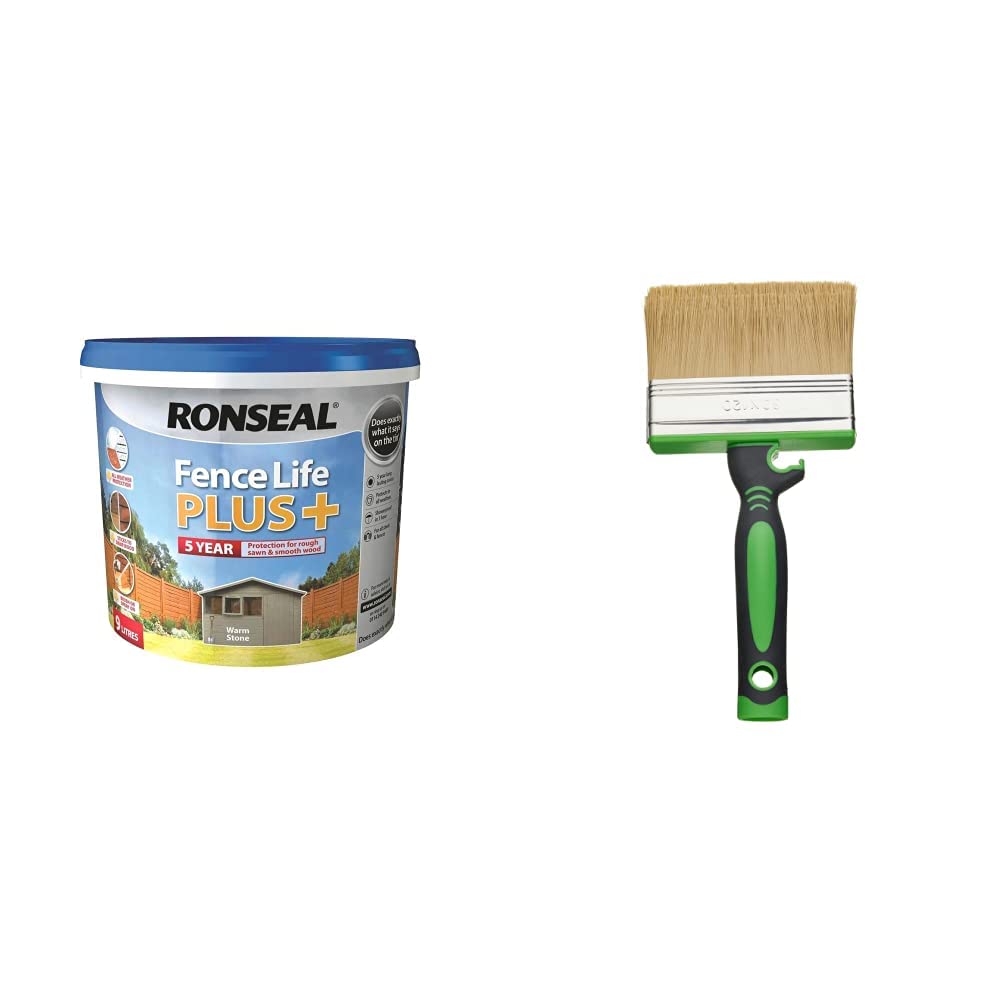 Ronseal RSLFLPPWS5L Fence Life Plus, Warm Stone, 5 Litre & Fit for The Job 4 inch Large Capacity