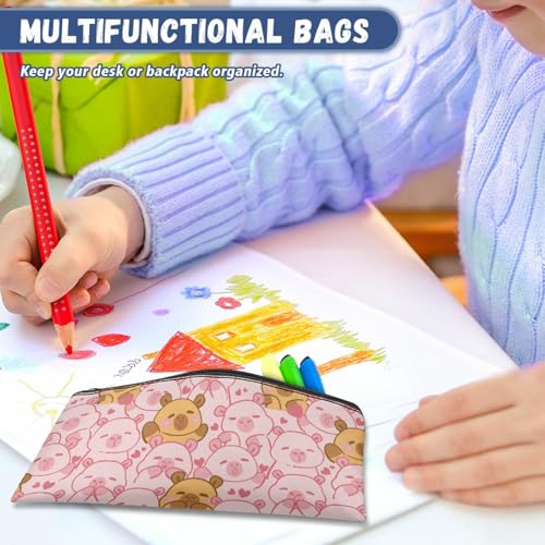 Image of Pink Capybara School Pencil Case Aesthetic Pencil Pouch for Preschool Wear Resistant Pen Organizer for Toddlers Lightweight Pen Holder for Girls