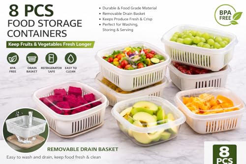 Image of ITALIX Kitchen Storage Containers Airtight Containers Set of 8 for Fridge Organizer, Plastic Food Storage Containers with Lid, Pantry Storage Boxes for Kitchen & Refrigerator