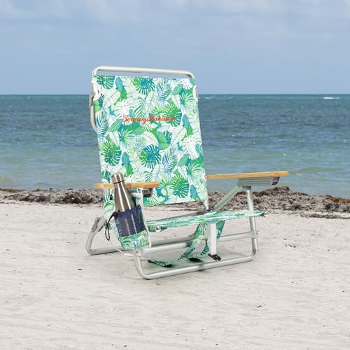 Tommy Bahama 2-Pack Lay Flat Beach Chairs with Cooler & Cup Holder – Tropical Leaves Design