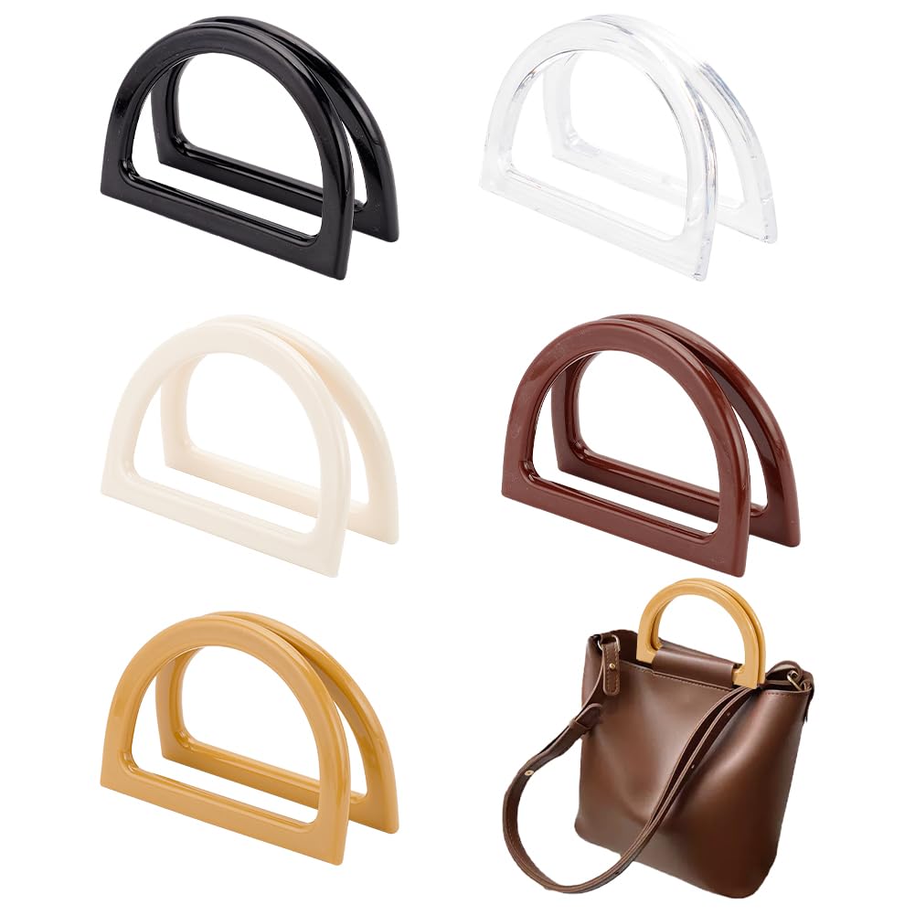 PH PandaHall 10PCS D-Shaped Wood Handles Replacement, 5 Colors Resin Purse Handles Decorative Bag Handles Smooth Handbag Handle for Handmade Beach Bag