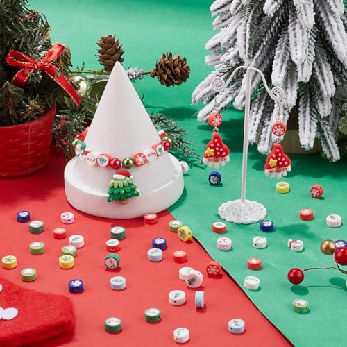 SOFPLATE 1 Box 300Pcs Christmas Polymer Clay Beads Holiday Clay Beads Winter Theme Santa Socks Tree Snowman Green Tone Spacer Bead for jewellery Making Supplies DIY Bracelet Earring Necklace Crafts - Image 4