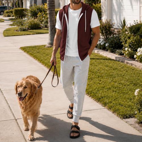 Image of Ohoo Mens Slim Fit Sleeveless Lightweight Zip Up Hooded Sweatshirt Vest Hoodie