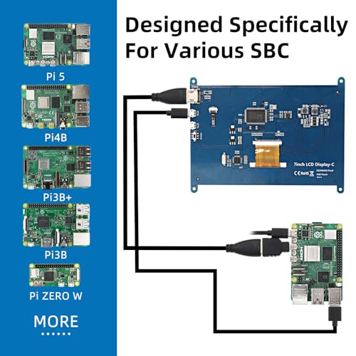 Image of 7 Inch LCD Touch Screen, 1024x600 IPS Display with Stand, HDMI Portable Monitor for Raspberry Pi 5 /4B /3B+ /3B /B+ /Zero /400, BB Black, Windows 10 8 7, Free Driver