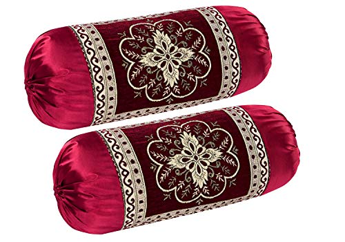 Image of 2 Piece Valvet Chenille Bolster Cover Set - 32x16 inches, Maroon