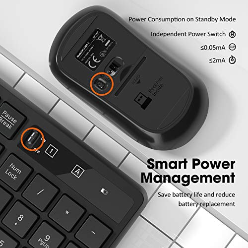 VicTsing Wireless Keyboard and Mouse Combo [Energy Saving], 3 Level DPI Adjustable Wireless Mouse and 2.4GHz Computer Keyboard, Independent On/Off Switch, Num/Caps/Power Indicator, Black - Thumbnail 7