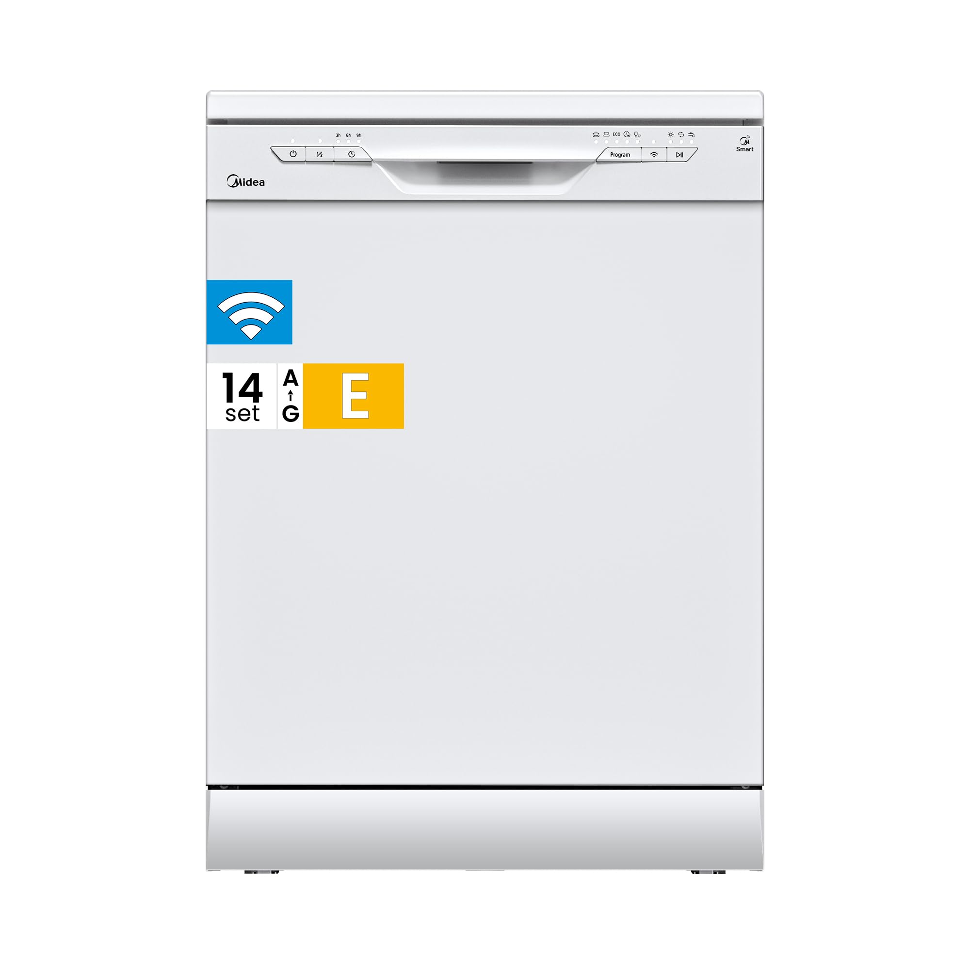Midea SF 3.60NW PRO Geschirrspüler 60cm Freistehend und Unterbaufähig, 14 Gedecke, Spülmaschine mit WLAN, 6 Programme, 3/6/9h Startzeitvorwahl, 47 dB, Weiß