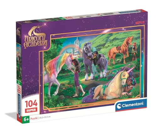 Clementoni - Puzzle per Bambini 104 Pezzi, 6+ Anni, Illustrazione Netflix Unicorn Academy, Idea Regalo, Made in Italy, 48,5x33,5 cm, 25098